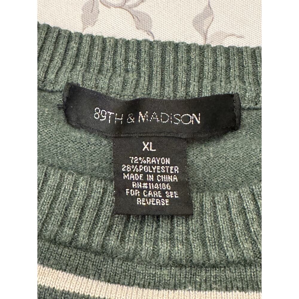 Women's 89th & Madison Green Cream Stripe Knitted Sweater Sz XL - Picture 7 of 13